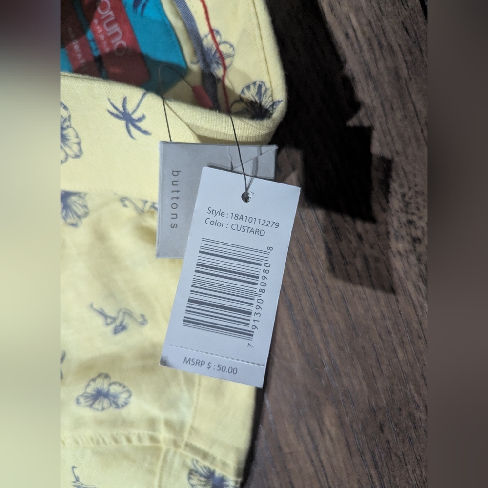 Bruno Milano Mens Short Sleeve Shirt Button Up Small NWT Yellow Flamingos Trees - Picture 4 of 16